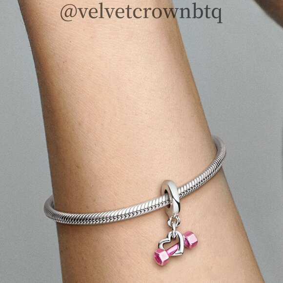 Pandora Dumbbell & Heart Dangle Charm - Picture 4 of 5